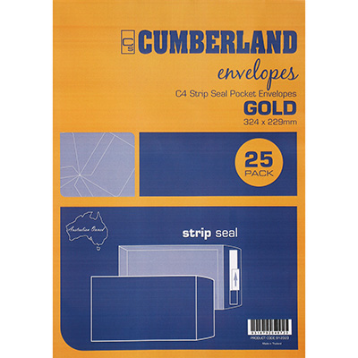 Image for CUMBERLAND C4 ENVELOPES POCKET PLAINFACE STRIP SEAL 85GSM 324 X 229MM GOLD PACK 25 from Mitronics Corporation