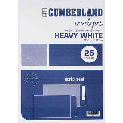 Image for CUMBERLAND B4 ENVELOPES POCKET PLAINFACE STRIP SEAL 100GSM 353 X 250MM WHITE PACK 25 from Office Express