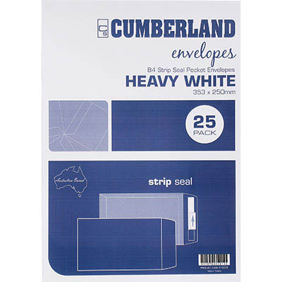 Image for CUMBERLAND B4 ENVELOPES POCKET PLAINFACE STRIP SEAL 100GSM 353 X 250MM WHITE PACK 25 from Prime Office Supplies