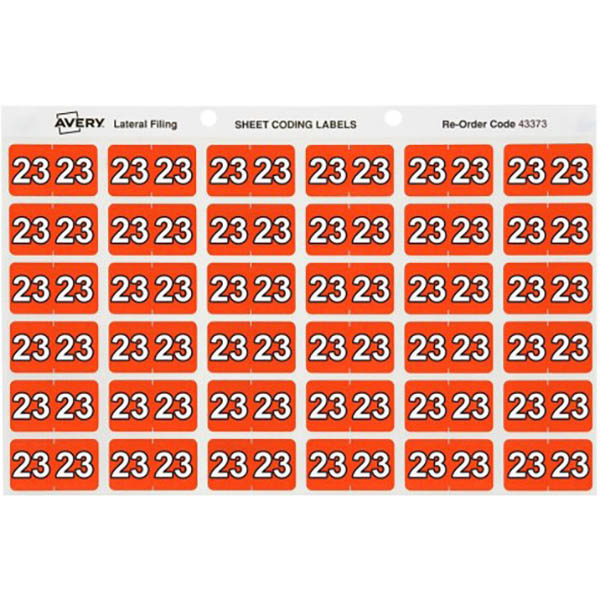 Image for AVERY 43373 LATERAL FILE LABEL SIDE TAB YEAR CODE 23 25 X 38MM ORANGE PACK 180 from Challenge Office Supplies