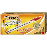 bic cristal ballpoint pens medium red box 12