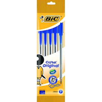 Image for BIC CRISTAL BALLPOINT PENS MEDIUM BLUE PACK 5 from Office Heaven