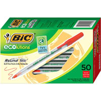 bic ecolutions round stic ballpoint pen medium red box 50