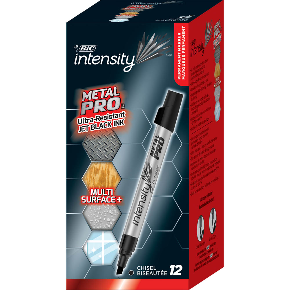 Image for BIC INTENSITY METAL PRO PERMANENT MARKER CHISEL BLACK BOX 12 from Mitronics Corporation