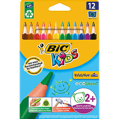 Image for BIC KIDS EVOLUTION TRIANGULAR COLOURING PENCILS ASSORTED PACK 12 from SNOWS OFFICE SUPPLIES - Brisbane Family Company