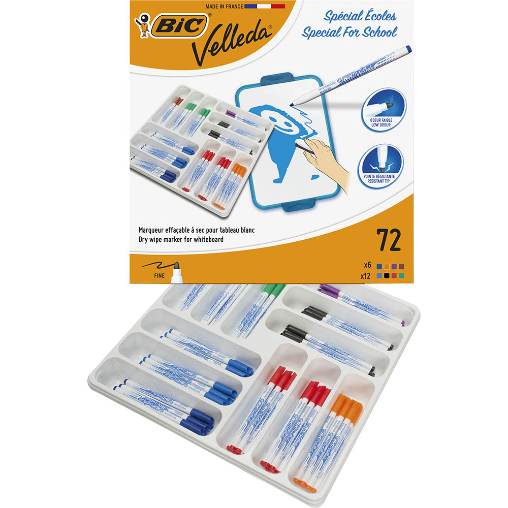 Image for BIC VELLEDA 1721 WHITEBOARD MARKER BULLET FINE ASSORTED CLASSPACK 72 from Mitronics Corporation
