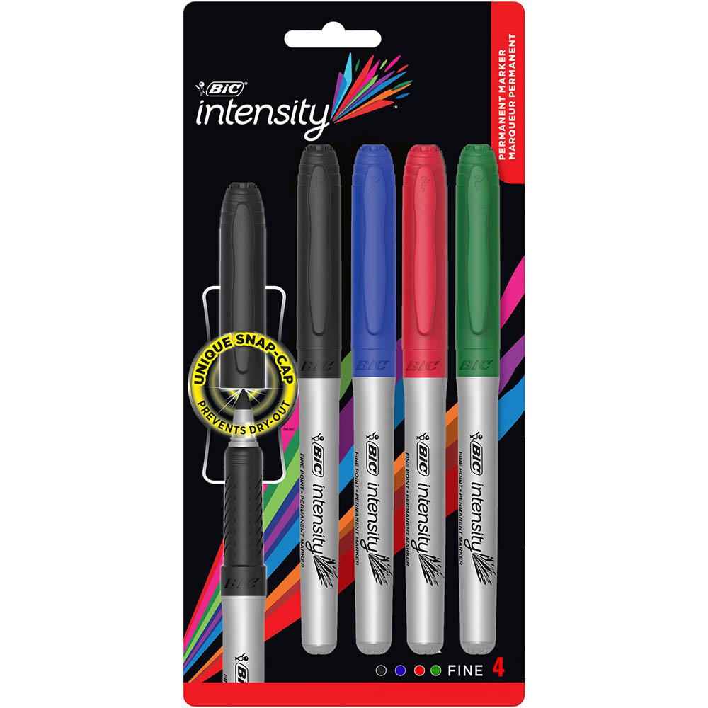 Image for BIC INTENSITY PERMANENT MARKER BULLET FINE ASSORTED PACK 4 from That Office Place PICTON