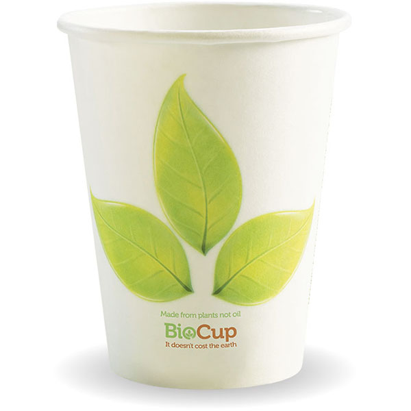 Image for BIOPAK BIOCUP SINGLE WALL CUP 390ML WHITE LEAF DESIGN PACK 50 from York Stationers