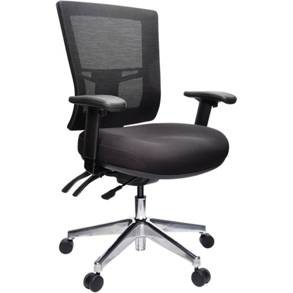 Image for BURO METRO II 24/7 TASK CHAIR MEDIUM MESH BACK 3-LEVER POLISHED ALUMINIUM BASE ARMS BLACK from Prime Office Supplies