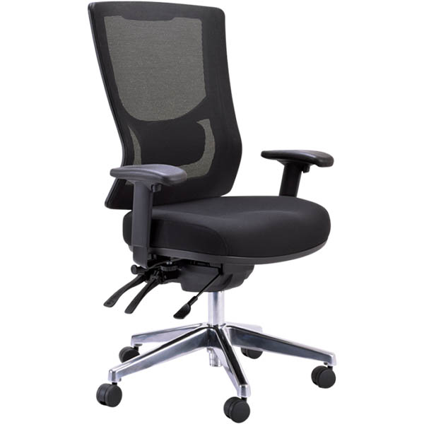 Image for BURO METRO II 24/7 TASK CHAIR HIGH MESH BACK 3-LEVER POLISHED ALUMINIUM BASE ARMS BLACK from Australian Stationery Supplies