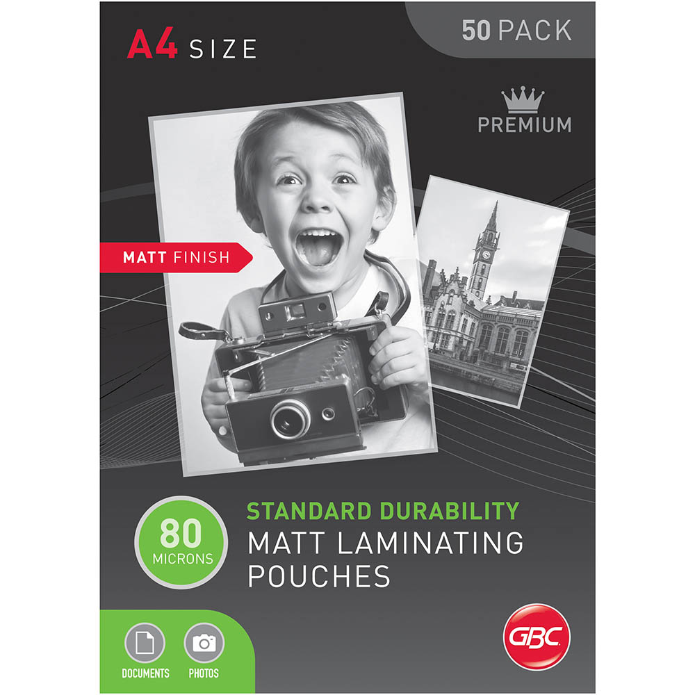 Image for GBC LAMINATING POUCH MATT 80 MICRON A4 CLEAR PACK 50 from Mitronics Corporation