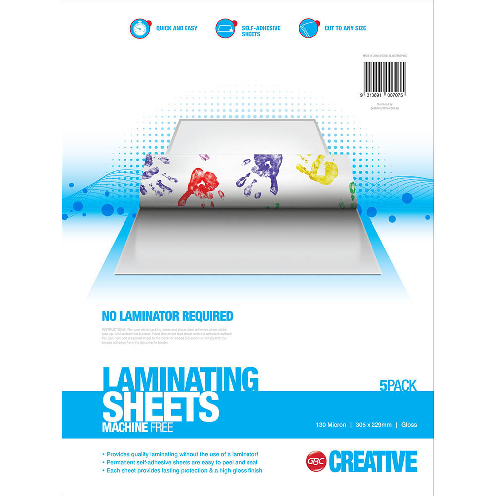 Image for GBC CREATIVE SELF LAMINATING POUCH 130 MICRON 305 X 229MM CLEAR PACK 5 from Office Heaven