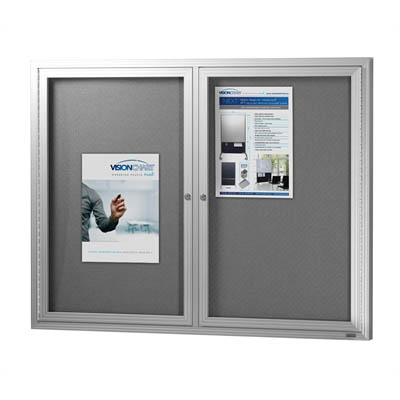 Image for VISIONCHART BE NOTICED NOTICE CASE 2 HINGED DOOR 1220 X 915MM SILVER FRAME GREY BACKING from Pinnacle Office Supplies