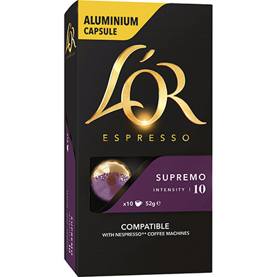 Image for L'OR ESPRESSO NESPRESSO COMPATIBLE COFFEE CAPSULES SUPREMO PACK 10 from Mitronics Corporation