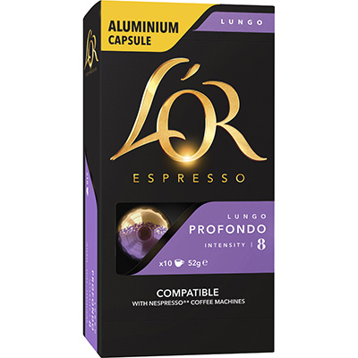 Image for L'OR ESPRESSO NESPRESSO COMPATIBLE COFFEE CAPSULES LUNGO PROFONDO PACK 10 from Mercury Business Supplies