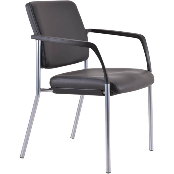 Image for BURO LINDIS VISITOR CHAIR 4-LEG BASE UPHOLSTERED BACK ARMS DILLON PU BLACK from BusinessWorld Computer & Stationery Warehouse