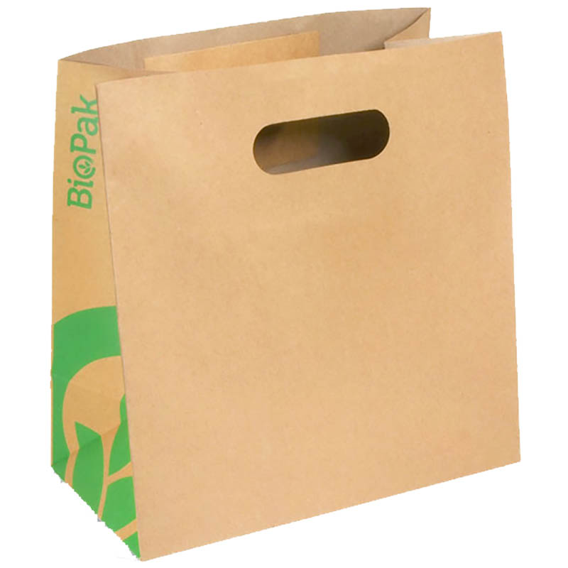 Image for BIOPAK KRAFT PAPER BAGS DIE-CUT HANDLE SMALL 270 X 280 X 145MM CARTON 250 from Office Heaven