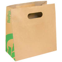 biopak kraft paper bags die-cut handle small 270 x 280 x 145mm carton 250