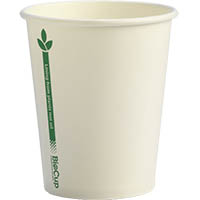 biopak biocup single wall cup 280ml white green line pack 50