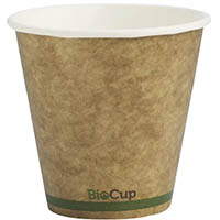 biopak biocup single wall cup 280ml kraft green stripe pack 50