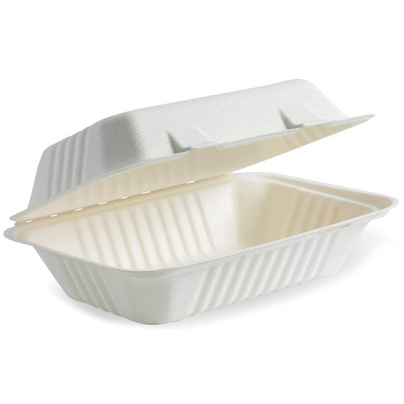 Image for BIOPAK BIOCANE TAKEAWAY CLAMSHELL 230 X 150 X 80MM WHITE PACK 125 from BusinessWorld Computer & Stationery Warehouse