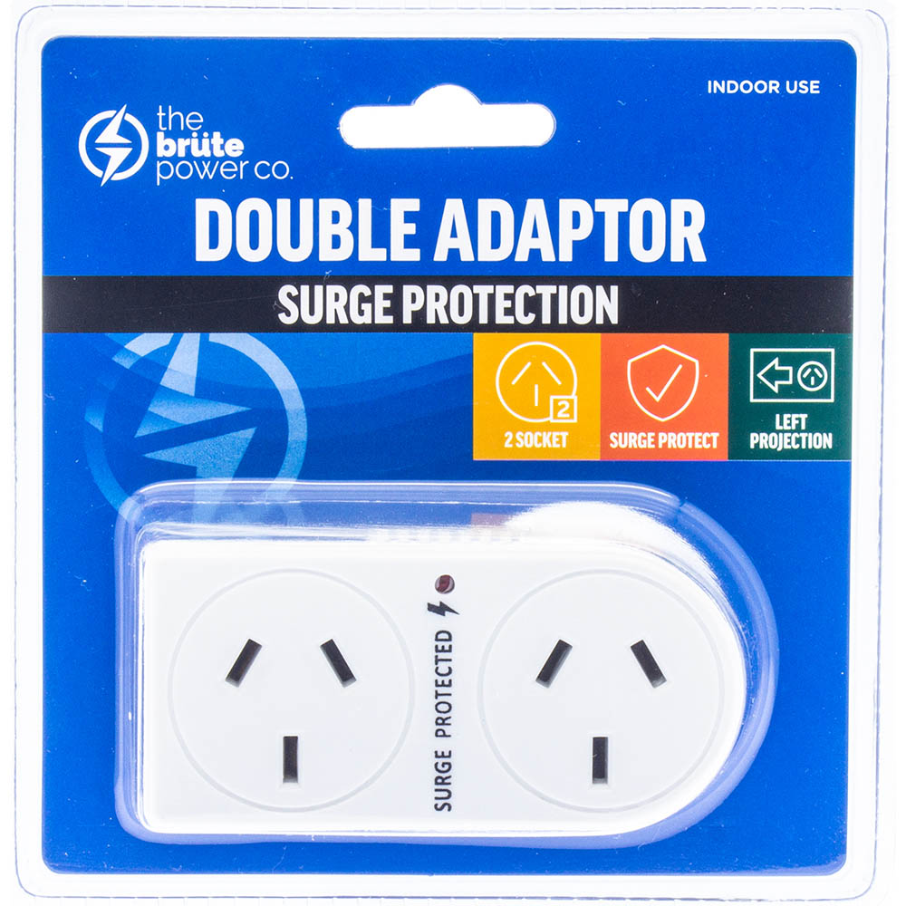 Image for THE BRUTE POWER CO DOUBLE ADAPTOR FLAT LEFT WITH SURGE PROTECTION from Australian Stationery Supplies