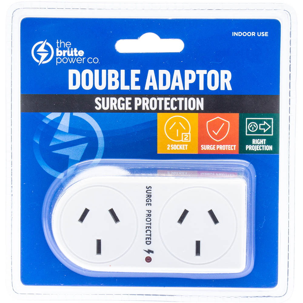 Image for THE BRUTE POWER CO DOUBLE ADAPTOR FLAT RIGHT WITH SURGE PROTECTION from That Office Place PICTON