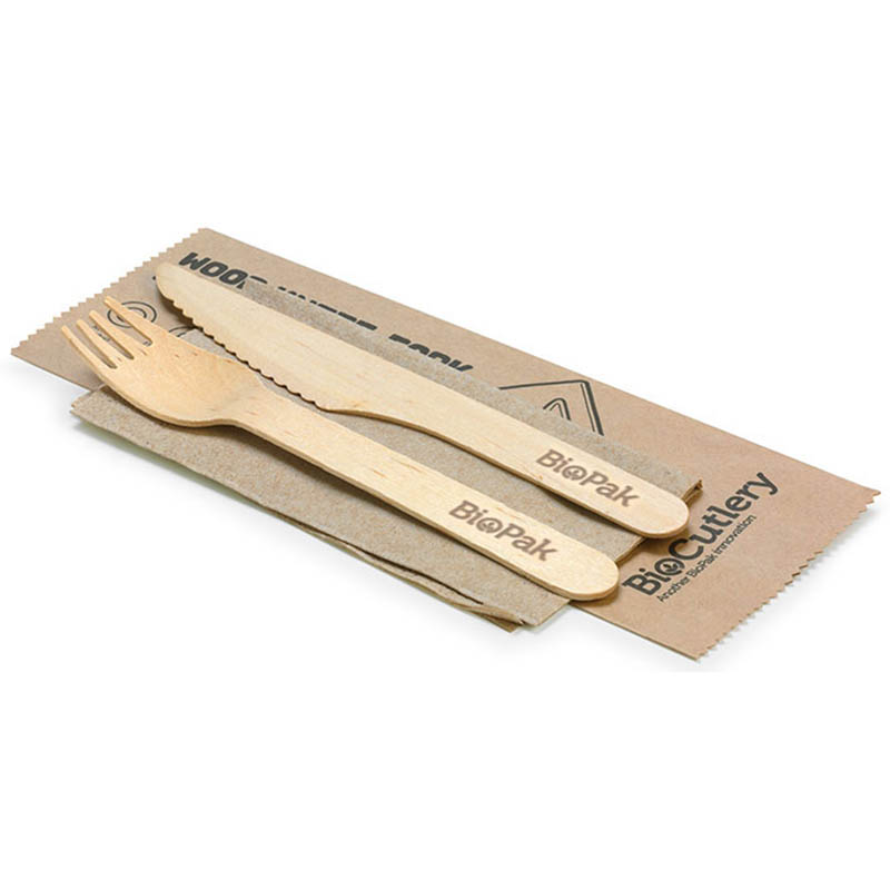 Image for BIOPAK COATED 100% WOOD CUTLERY SET 160MM PACK 100 from BusinessWorld Computer & Stationery Warehouse