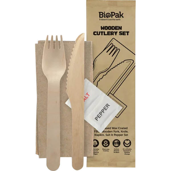 Image for BIOPAK BIOTABLEWARE WOODEN CUTLERY SET UNCOATED 160MM CARTON 400 from BusinessWorld Computer & Stationery Warehouse