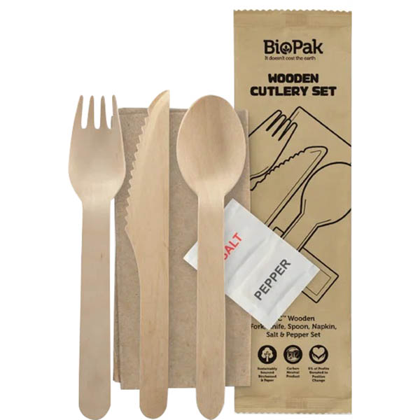 Image for BIOPAK BIOTABLEWARE WOODEN CUTLERY SET UNCOATED WITH SPOON 160MM CARTON 400 from Mercury Business Supplies