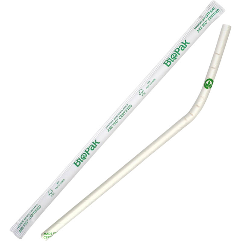 Image for BIOPAK BIOSTRAW BENDY STRAW WRAPPED 6MM WHITE PACK 250 from BusinessWorld Computer & Stationery Warehouse