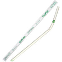 biopak biostraw bendy straw wrapped 6mm white pack 250