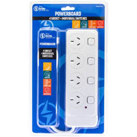 the brute power co powerboard 4 outlet with individual switches 1m white