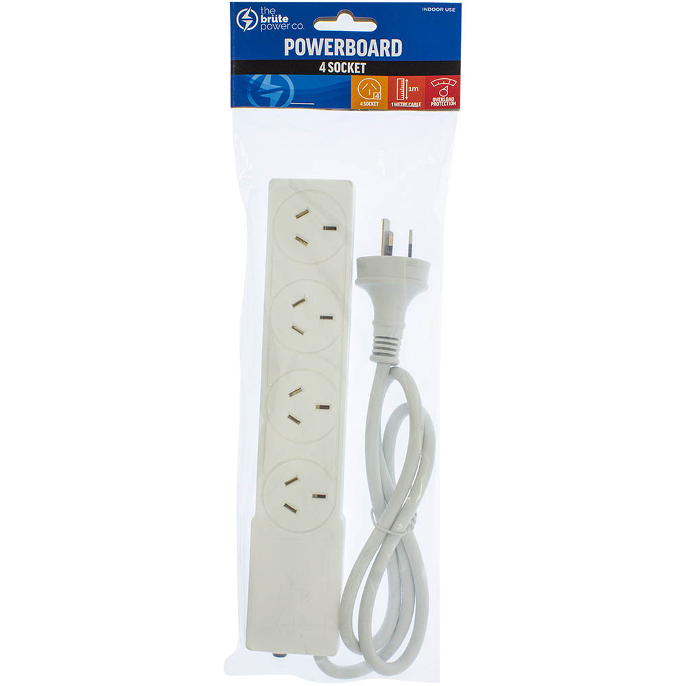 Image for THE BRUTE POWER CO POWERBOARD 4 OUTLET WITH OVERLOAD PROTECTION 1M WHITE from Positive Stationery