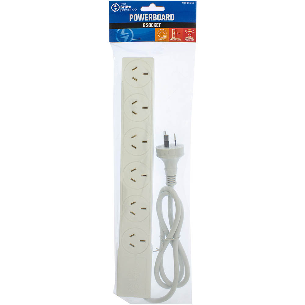 Image for THE BRUTE POWER CO POWERBOARD 6 OUTLET WITH OVERLOAD PROTECTION 1M WHITE from Challenge Office Supplies