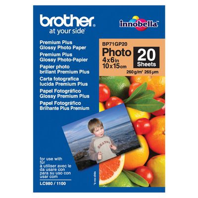 Image for BROTHER BP-71G PREMIUM PLUS GLOSSY PHOTO PAPER 260GSM 152 X 102MM WHITE PACK 20 from Challenge Office Supplies
