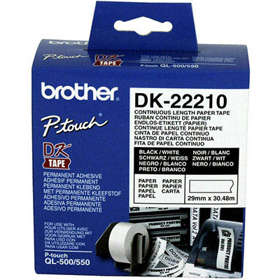 Image for BROTHER DK-22210 CONTINUOUS PAPER LABEL ROLL 29MM X 30.48M WHITE from Prime Office Supplies