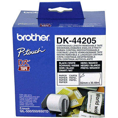 Image for BROTHER DK-44205 REMOVABLE CONTINUOUS PAPER LABEL ROLL 62MM X 30.48M WHITE from Positive Stationery