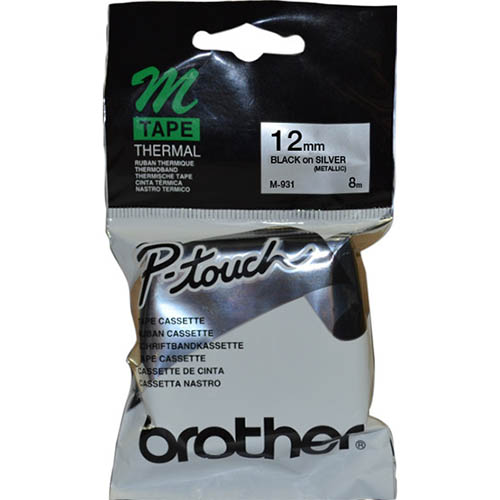 Image for BROTHER M-931 NON LAMINATED LABELLING TAPE 12MM BLACK ON SILVER from Mitronics Corporation