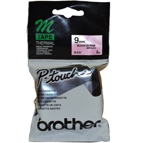 Image for BROTHER M-E21 NON LAMINATED LABELLING TAPE 9MM BLACK ON PINK from Clipboard Stationers & Art Supplies