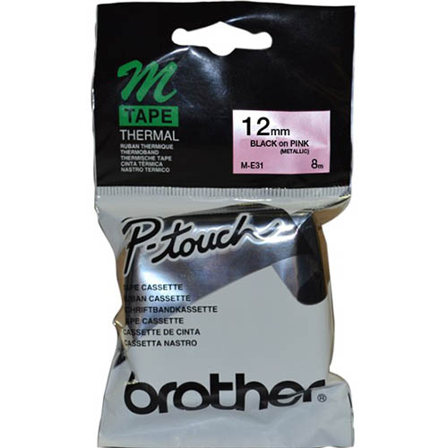 Image for BROTHER M-E31 NON LAMINATED LABELLING TAPE 12MM BLACK ON PINK from That Office Place PICTON