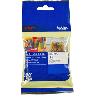 Image for BROTHER M-K223 LAMINATED LABELLING TAPE 9MM BLUE ON WHITE from Australian Stationery Supplies