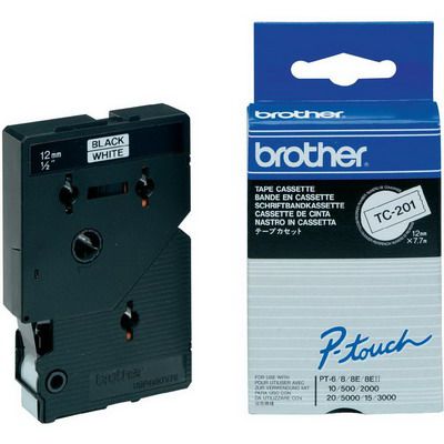 Image for BROTHER TC-201 LAMINATED LABELLING TAPE 12MM BLACK ON WHITE from Clipboard Stationers & Art Supplies