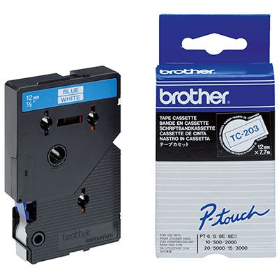 Image for BROTHER TC-203 LAMINATED LABELLING TAPE 12MM BLUE ON WHITE from Prime Office Supplies