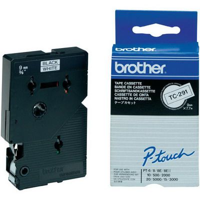 Image for BROTHER TC-291 LAMINATED LABELLING TAPE 9MM BLACK ON WHITE from Challenge Office Supplies