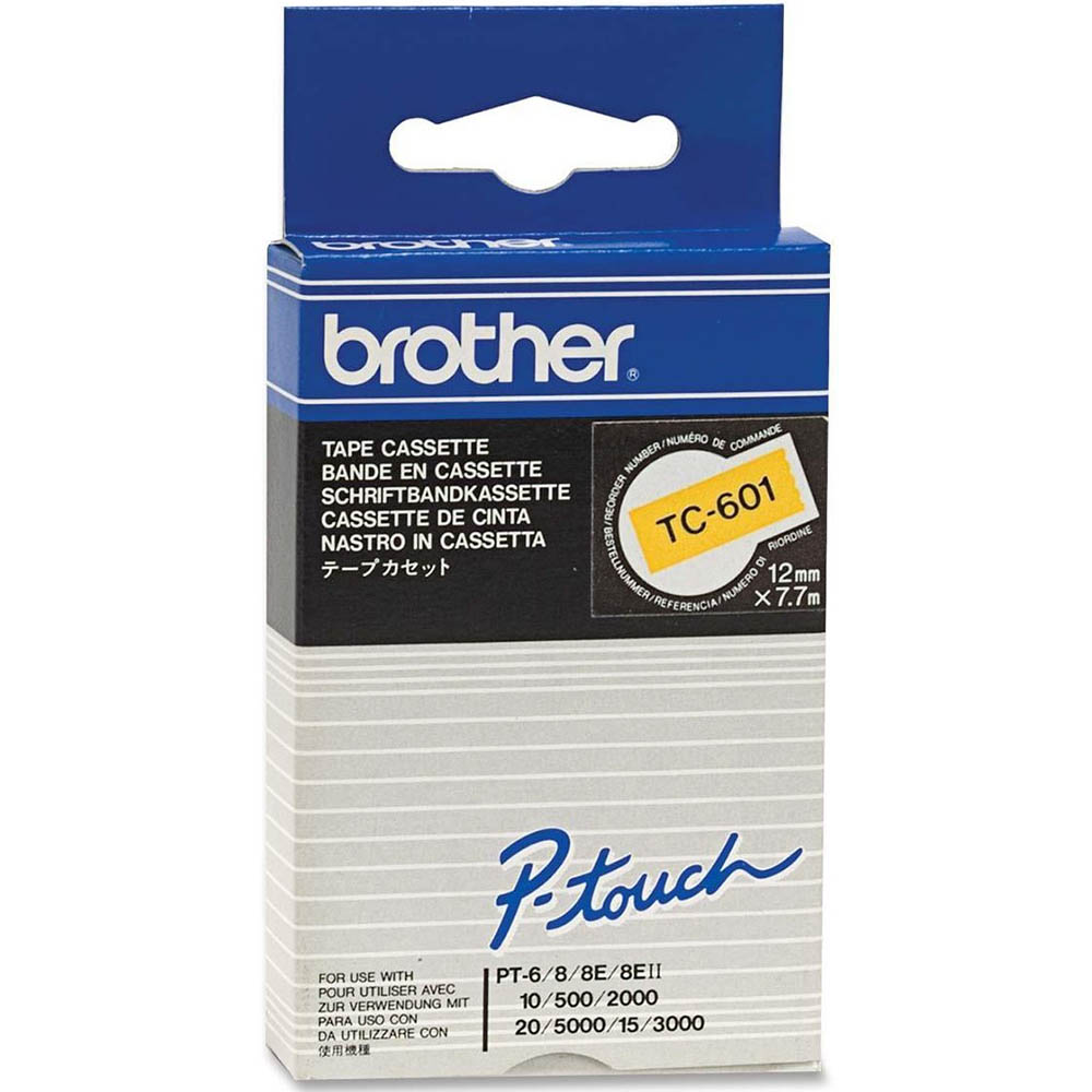 Image for BROTHER TC-601 LAMINATED LABELLING TAPE 12MM BLACK ON YELLOW from Australian Stationery Supplies