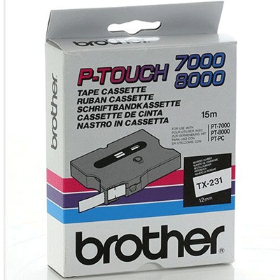 Image for BROTHER TX-231 LAMINATED LABELLING TAPE 12MM BLACK ON WHITE from Challenge Office Supplies