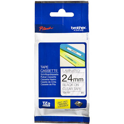 Image for BROTHER TZE-151 LAMINATED LABELLING TAPE 24MM BLACK ON CLEAR from Prime Office Supplies