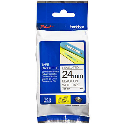 Image for BROTHER TZE-251 LAMINATED LABELLING TAPE 24MM BLACK ON WHITE from Mitronics Corporation