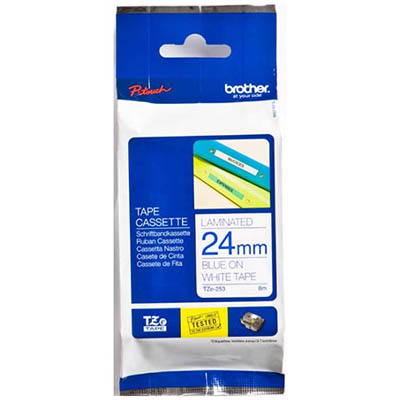Image for BROTHER TZE-253 LAMINATED LABELLING TAPE 24MM BLUE ON WHITE from Mitronics Corporation